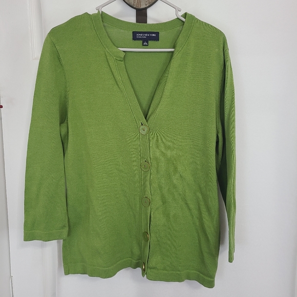 (1218) Jones New York Signature Woman's Long Sleeve V-Neck Button Down Sweater - Picture 3 of 16